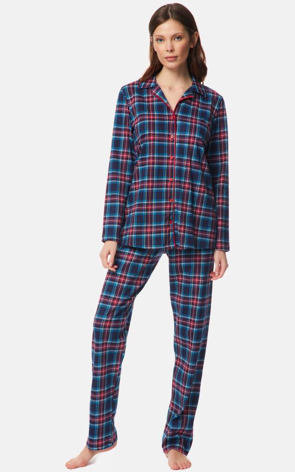 WOMEN'S PAJAMAS NAVY-RED PLAID ΕΜΠΡΙΜΕ ΚΟΥΜΠΩΤΗ MINERVA