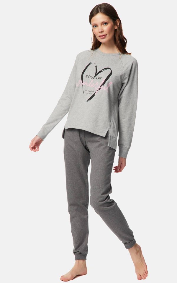 WOMEN GRAY MEL. AMOUR-MOON MINERVA SWEATSHIRT PAJAMAS