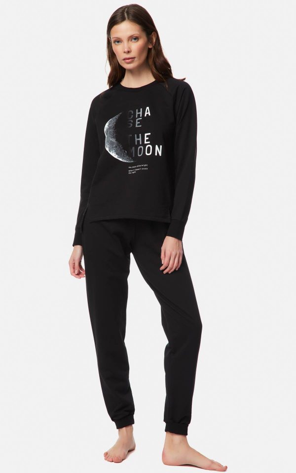 WOMEN'S BLACK AMOUR-MOON MINERVA SWEATSHIRT PAJAMAS