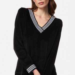 WOMEN'S BLACK VELVET PAJAMAS WITH STRIPE AND V-NECK MINERVA